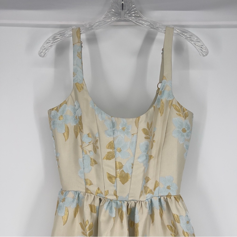 V. Chapman Avery Tiered A-Line Corset Formal Gown Dress in Sky Windsor Brocade 4 - Picture 5 of 11